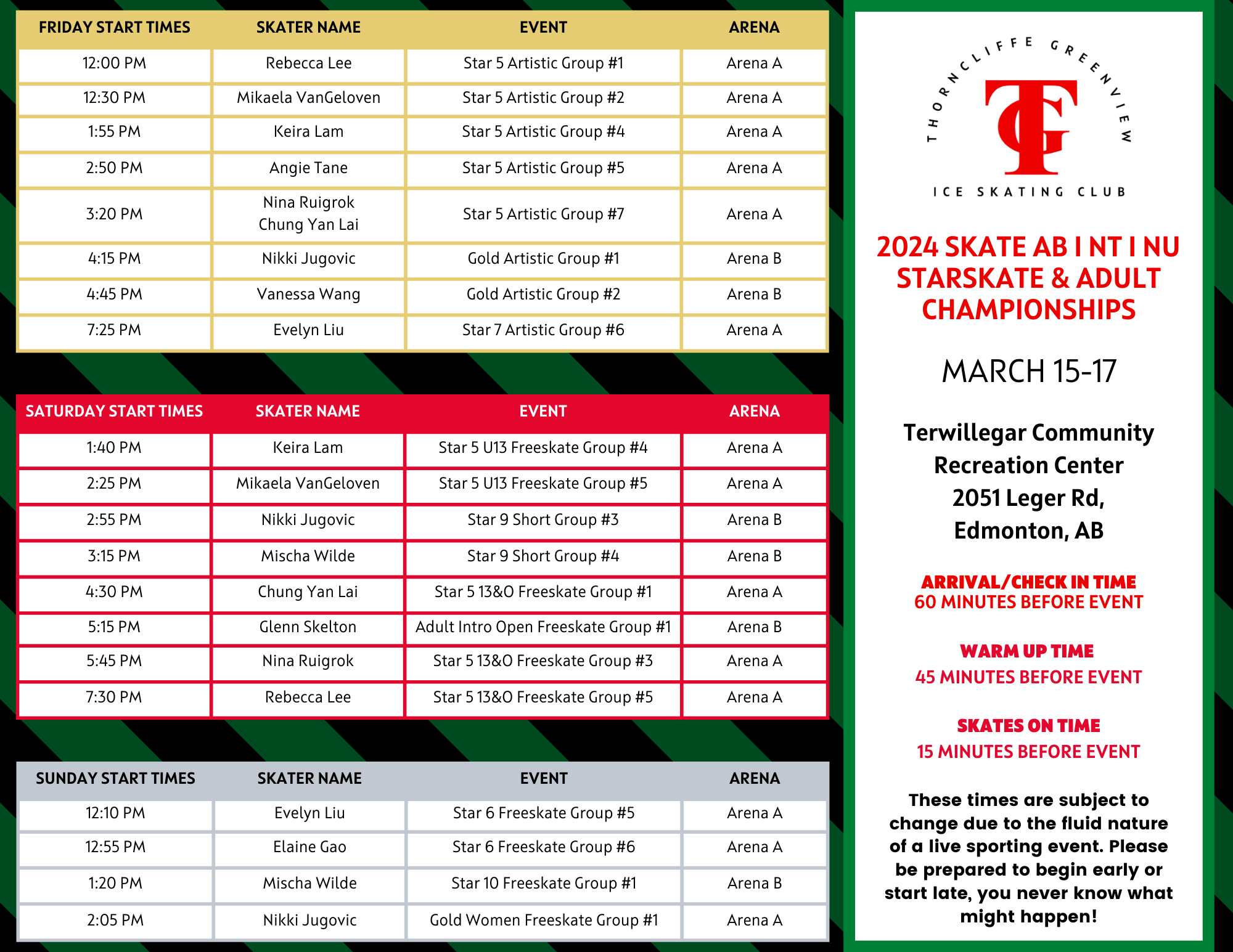 Competition Schedules Thorncliffe Greenview Ice Skating Club